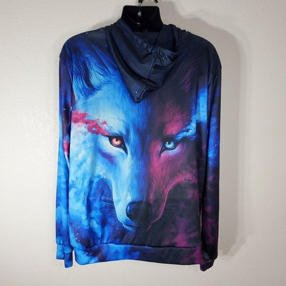 Wolf Galaxy Graphic Hoodie 4XL Unisex Pullover Drawstring Hood Polyester Blend - Picture 5 of 8